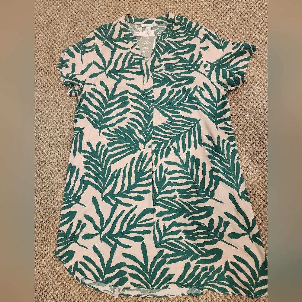 H&M Green Leaf Print Shift Dress - Women's Medium NWT
